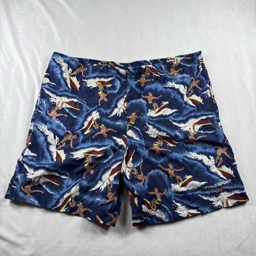 VTG Polo Sport Ralph Lauren Swim Trunks Men’s L All Over Print Hawaiian Surfer